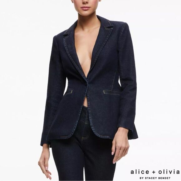 Alice + Olivia **NWT** Macey Dark Rinse Denim Fitted Blazer - Picture 7 of 16